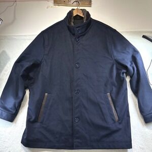 Vintage Remy Quiet Luxury Wool Cashmere Lambskin Fur Car Coat 2XL Navy Blue USA